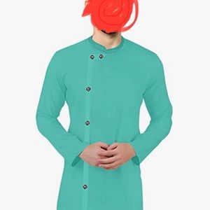 Men's Solid Trail Cut Cotton Kurta—- brand new